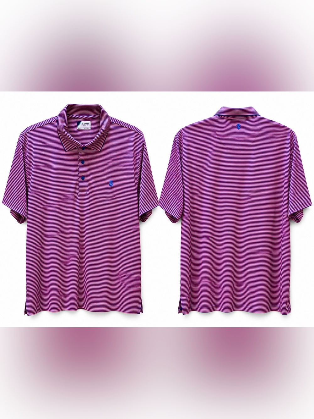 IZOD Golf Performance Striped Polo Shirt Pink Blue XXL Moisture Wicking Stretch